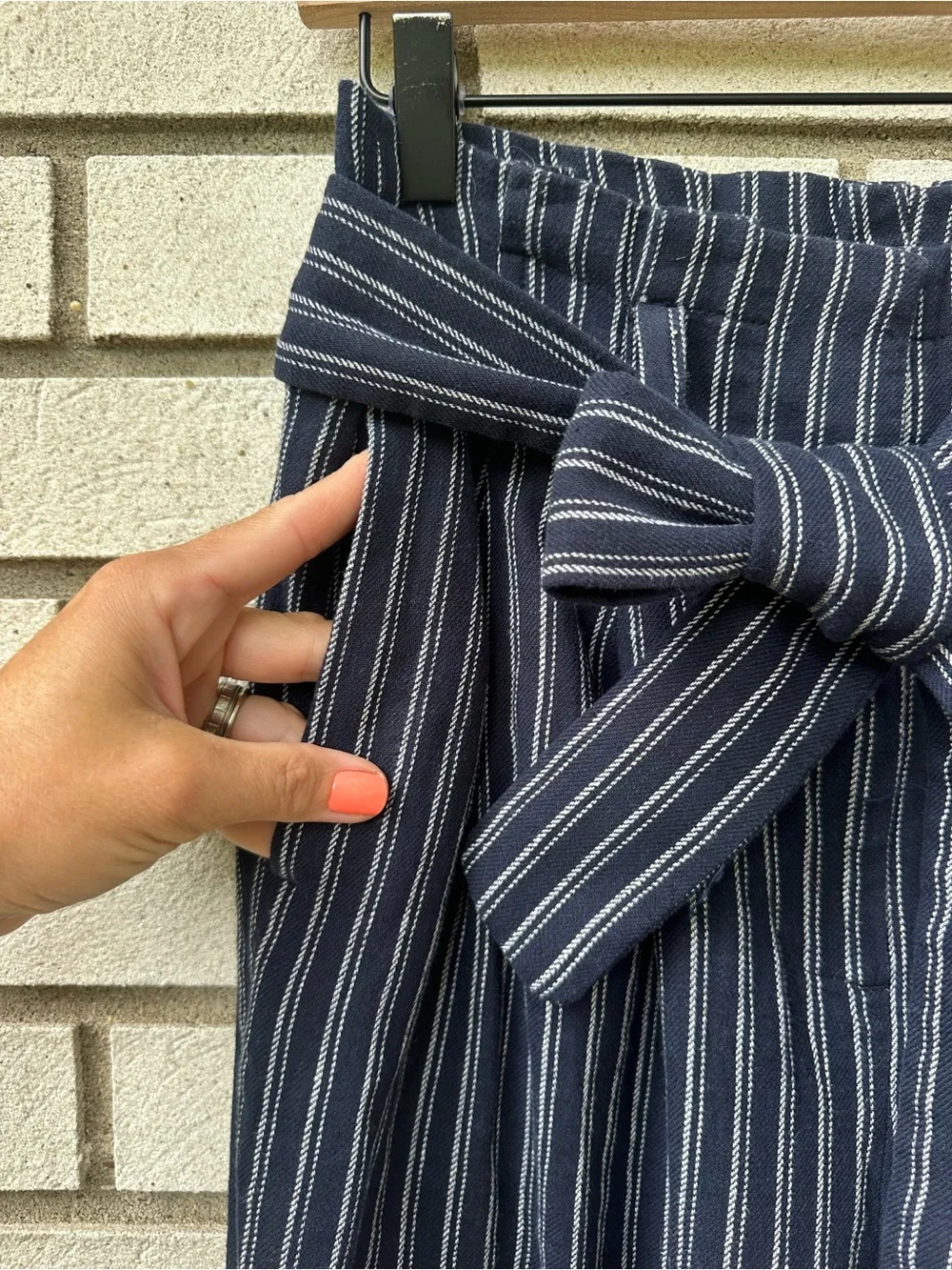 J.Crew Point Sur 4 Navy Stripe Linen Cotton Paperbag Wide Leg Cropped Pants
